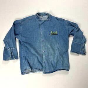 Vintage Food Network Womens Denim Chef Shirt Blue Jean Sz L Television Snap